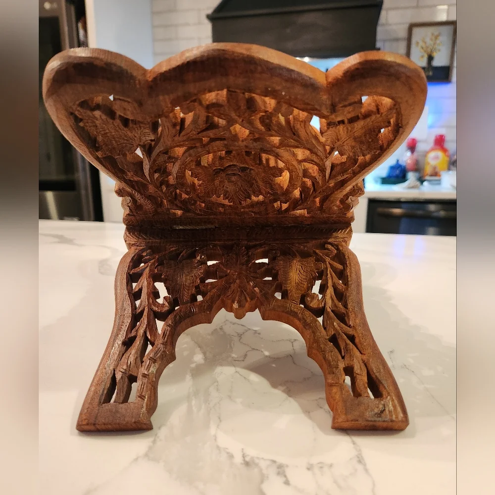 VINTAGE Carved Wood Foldable Prayer Book Holder Stand Magazine Rack Traditional - Picture 4 of 7